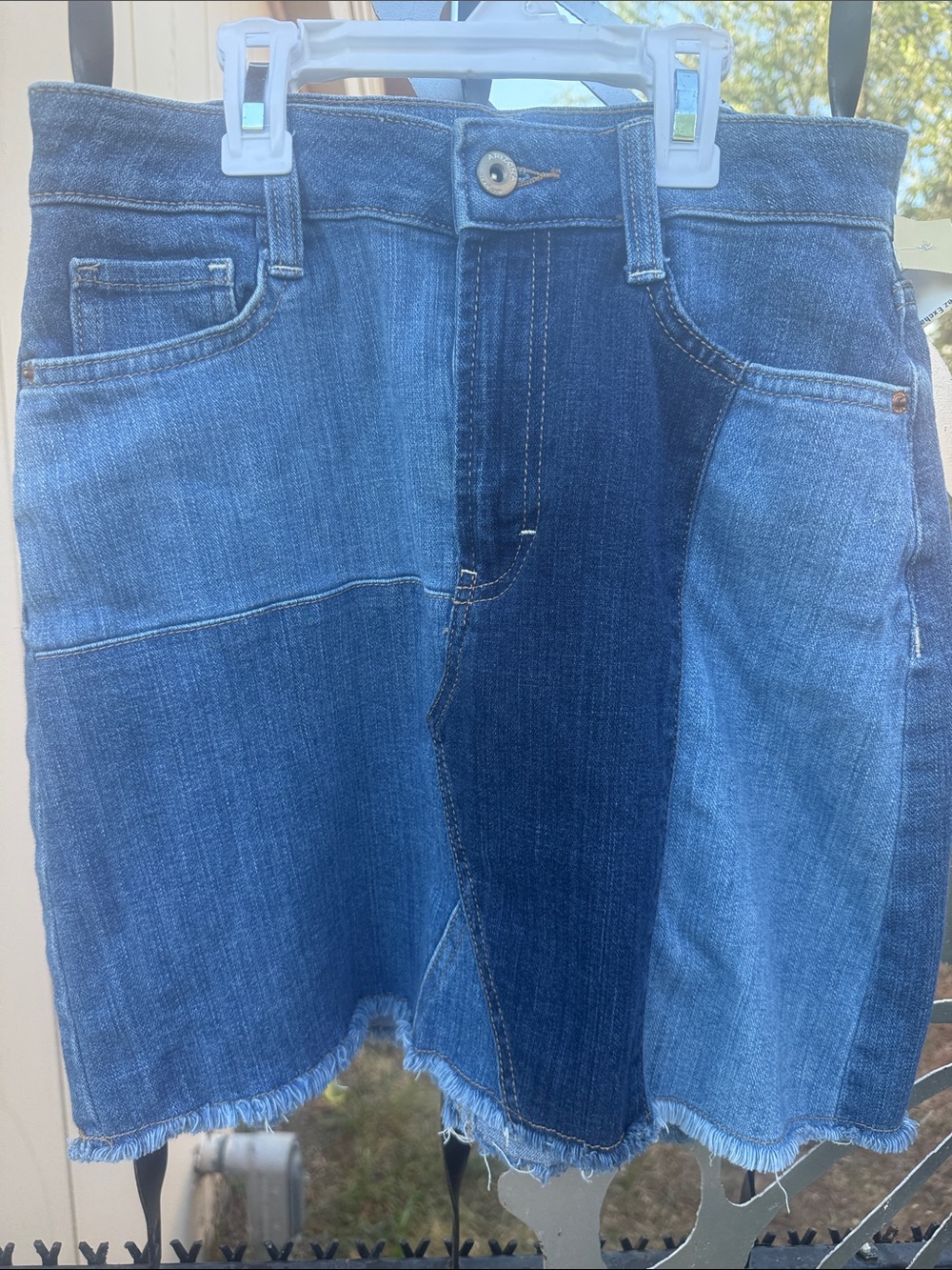 Arizona Jean Company Patchwork Denim Midi Skirt in Mixed Blue
